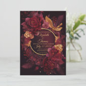Boho Chic mit Burgundy und Gold Thema. Einladung (Stehend Vorderseite)
