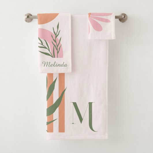 BOHO Chic Mit Monogramm Name Pastel Minimalistisch Badhandtuch Set (Insitu)