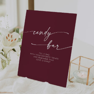 Boho Chic Modern Burgundy Red Candy Bar Wedding Sockelschild