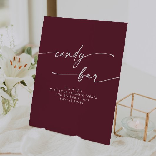 Boho Chic Modern Burgundy Red Candy Bar Wedding Sockelschild