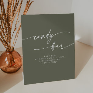 Boho Chic Modern Olive Green Candy Bar Wedding Sockelschild