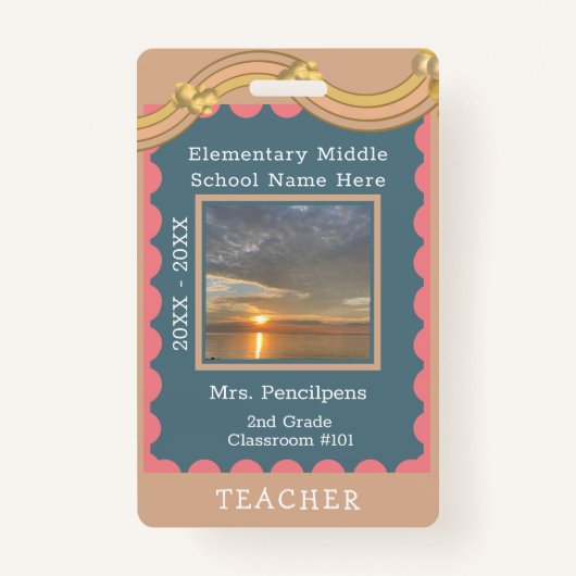Boho Chic Modern Rainbow Custom Teacher ID Ausweis (Vorderseite)