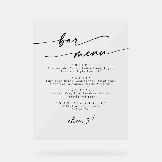 Boho Chic Modern Simple Clear Acrylic Wedding Bar Acrylschild (Vorderseite)