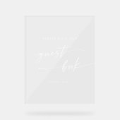 Boho Chic Modern White Clear Wedding Gästebuch Acrylschild (Vorderseite)