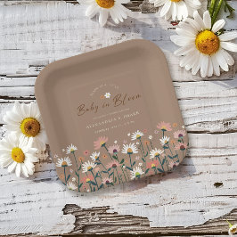 Boho Chic Modern Wildblume Baby in Blütendusche Pappteller