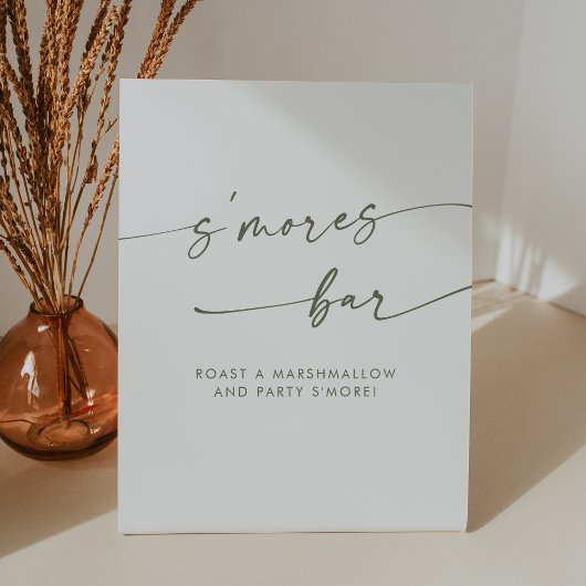 Boho Chic Moderne Grün- und Weiße Smores Hochzeit Sockelschild