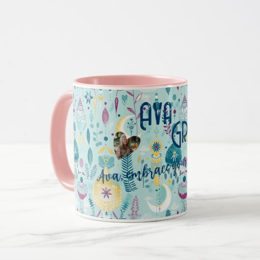 Boho chic moons and lanterns in turquoise and gold tasse (Vorderseite Links)