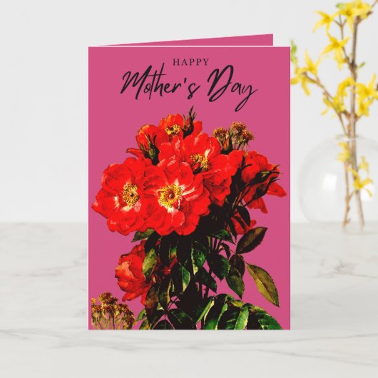 Boho Chic Mother's Day Rote Rosen Bouquet Magenta Karte (Gelbe Blume)