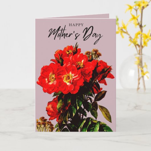 Boho Chic Mother's Day Rote Rosen Bouquet Mauve Karte (Gelbe Blume)