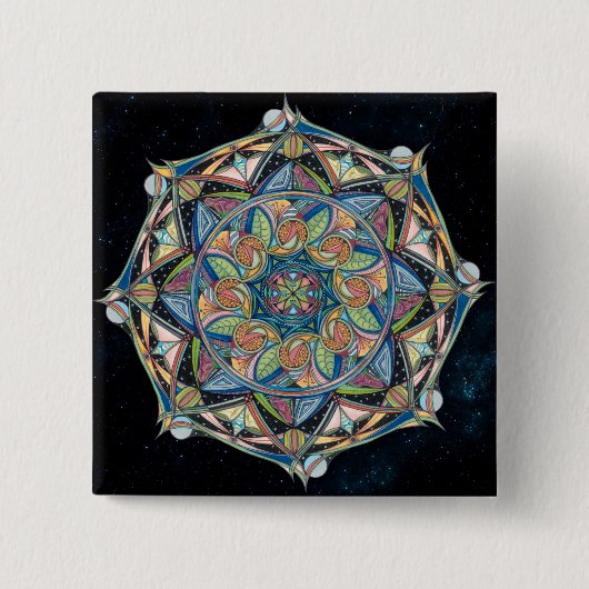 Boho-chic Multicolor Mandala Button (Vorderseite)