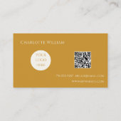Boho Chic Mustard Calligraphy Script Logo QR Code Visitenkarte (Rückseite)