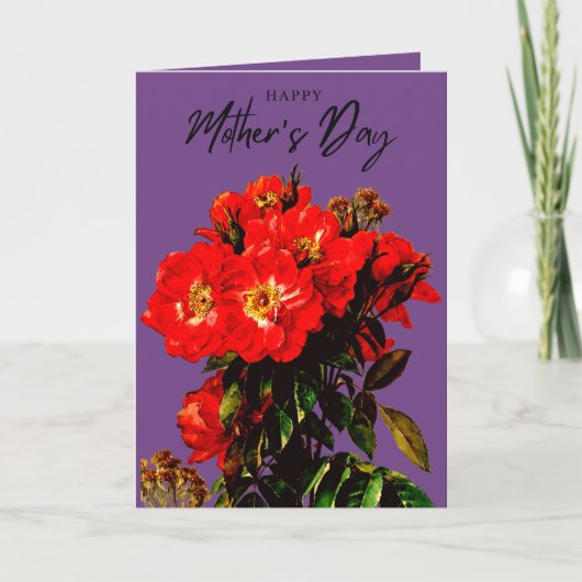 Boho Chic Mutter's Day Rote Rosen Bouquet Lila Karte (Vorderseite)