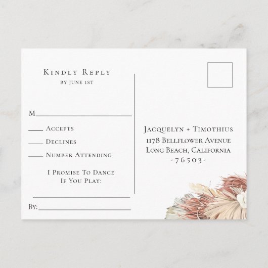Boho-Chic Natural Wreath Wedding RSVP Song Request Einladungspostkarte (Rückseite)