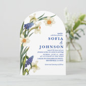 Boho Chic navy blue and white floral Wedding  Einladung (Stehend Vorderseite)