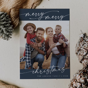 Boho Chic Navy Blue Family Foto Niedlich Weihnacht Feiertagskarte