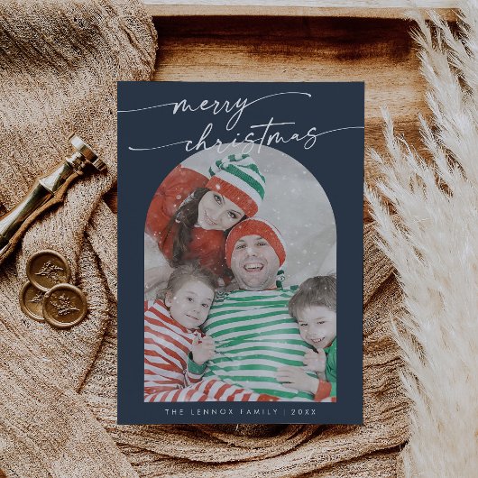 Boho Chic Navy Blue Fun Family Foto Weihnachten