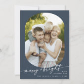 Boho Chic Navy Blue Merry Bright Foto Weihnachten (Vorderseite)