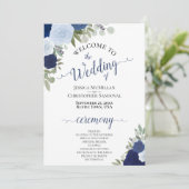 Boho Chic Navy & Dusty Blue Rose Elegante Hochzeit Programm (Stehend Vorderseite)
