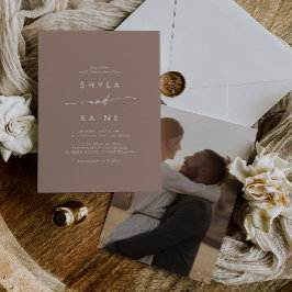 Boho Chic Neutral Taupe Lässiges Foto Hochzeit Einladung