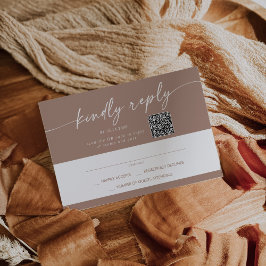 Boho Chic Neutral Taupe Mail in und QR Code RSVP Karte