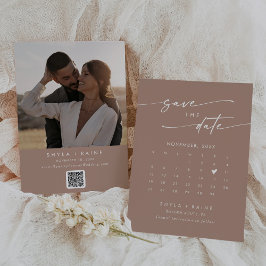 Boho Chic Neutral Taupe QR Foto Calendar Save The Date