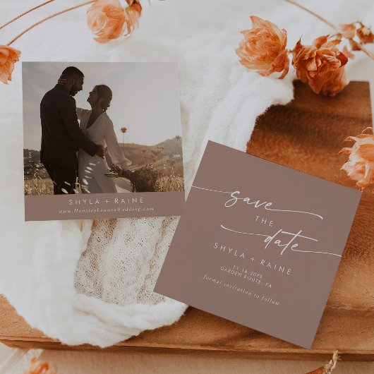 Boho Chic Neutral Taupe Square Foto zurück Save The Date