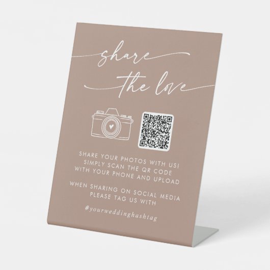 Boho Chic Neutral Taupe teilen Liebe QR Code Sockelschild (Vorderseite)