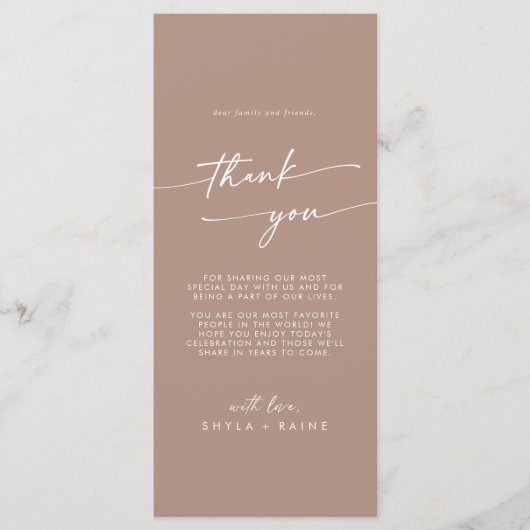 Boho Chic Neutral Taupe Vielen Dank Platzkarte Menükarte (Vorderseite)