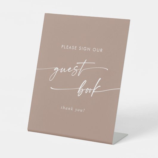 Boho Chic Neutral Taupe Wedding Guest Book Sockelschild (Vorderseite)
