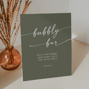 Boho Chic Olive Green Bubbly Bar Wedding Sockelschild