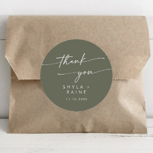 Boho Chic Olive Green Danke Gastgeschenk Hochzeit Runder Aufkleber