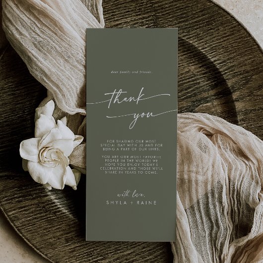 Boho Chic Olive Green Danke Platzkarte Menükarte