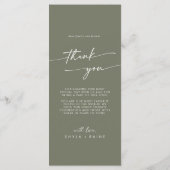 Boho Chic Olive Green Danke und Hochzeit Menükarte (Rückseite)