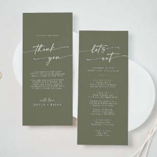 Boho Chic Olive Green Danke und Hochzeit Menükarte