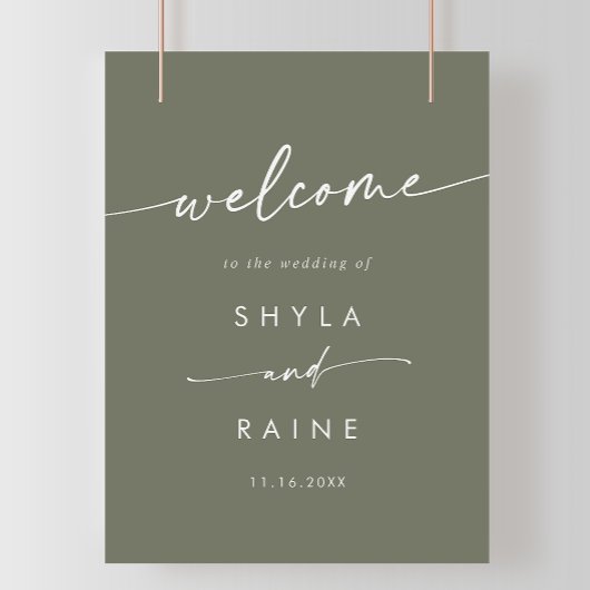 Boho Chic Olive Green DIY Wedding Welcome Sign Poster