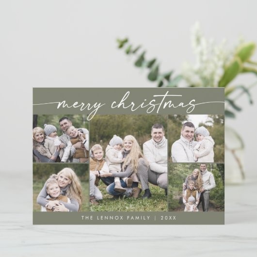 Boho Chic Olive Green Foto Boho Frohe Weihnachten (Stehend Vorderseite)