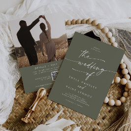 Boho Chic Olive Green Foto QR Code Hochzeit Einladung