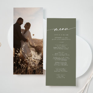 Boho Chic Olive Green Foto Wedding Menükarte