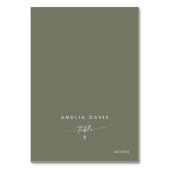 Boho Chic Olive Green Gast Name Platzkarten Tischnummer (Vorderseite)