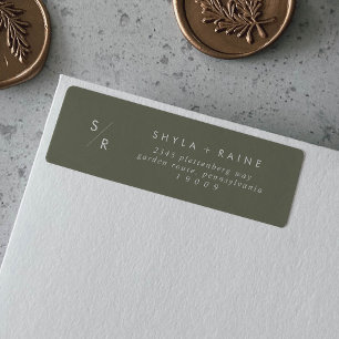Boho Chic Olive Green Monogram Address Labels