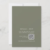 Boho Chic Olive Green Monogram QR Code Hochzeit Einladung (Rückseite)