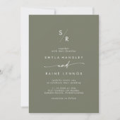 Boho Chic Olive Green Monogram Wedding Einladung (Vorderseite)