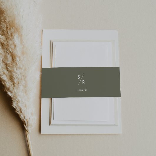 Boho Chic Olive Green Monogram Wedding Einladungsbanderole