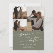 Boho Chic Olive Green Multi Foto QR Code Save The Date (Vorderseite)