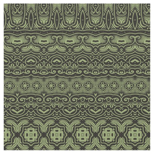 Boho Chic Olive Green Pattern Stoff (Nahaufnahme)