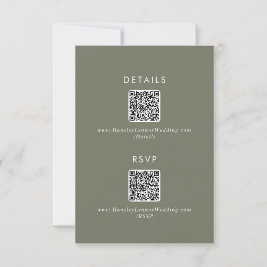 Boho Chic Olive Green QR-Code Details RSVP Karte (Rückseite)