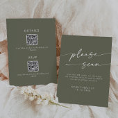 Boho Chic Olive Green QR-Code Details RSVP Karte