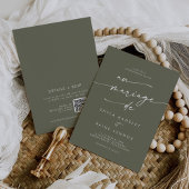 Boho Chic Olive Green QR Code Französische Hochzei Einladung