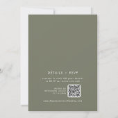 Boho Chic Olive Green QR Code Französische Hochzei Einladung (Rückseite)