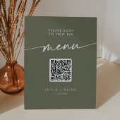 Boho Chic Olive Green QR Code Wedding Menu Sockelschild
